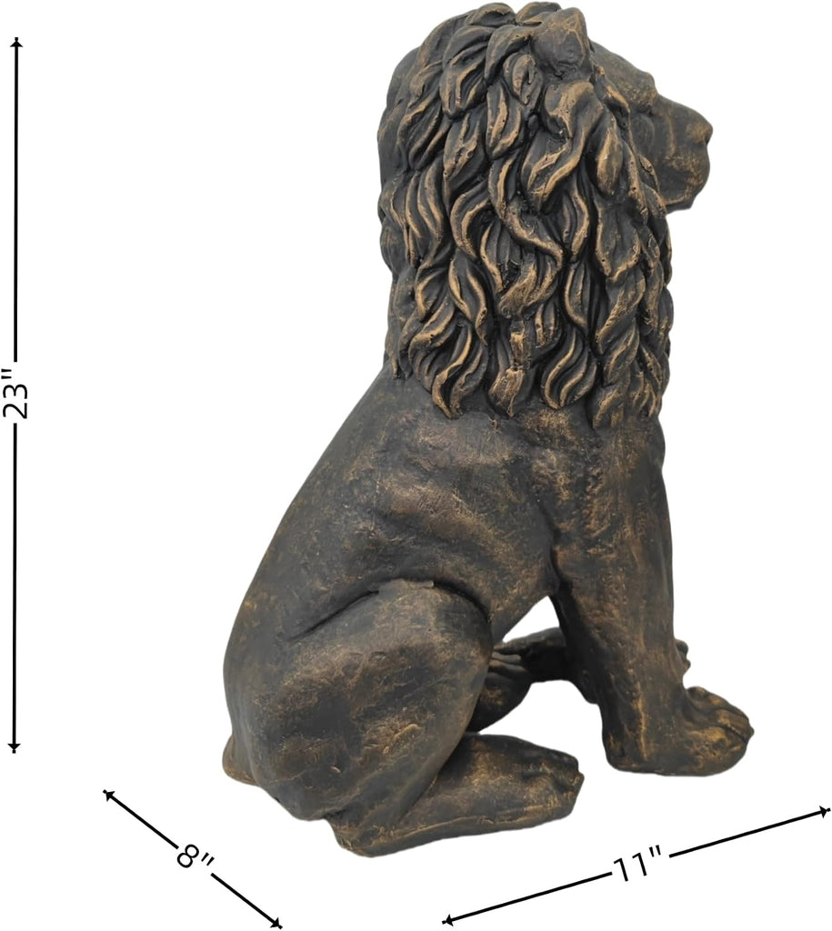 23" H Guardian Lion Statue Sculpture Home Garden Decor Bronze | sitting outdoor patio yard lawn bronze entryway porch