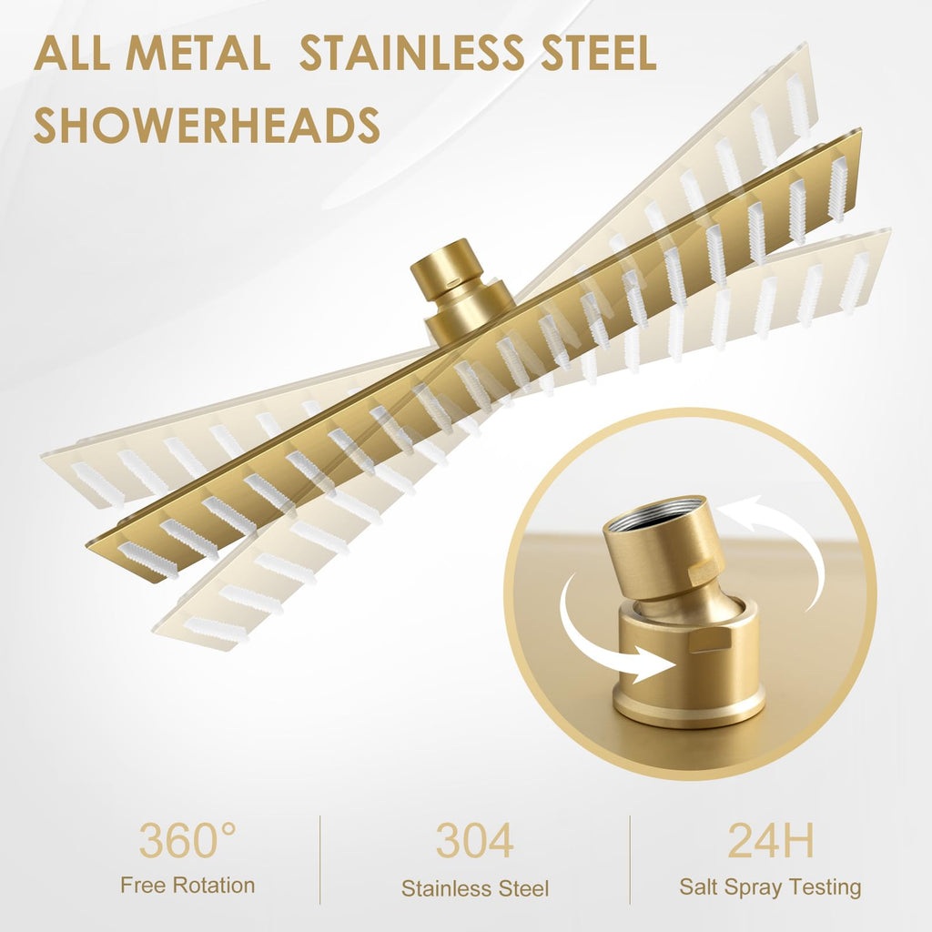 16 inch Brushed Gold Large Rain Shower Head Ceiling Mount - All Metal 304 Stainless Steel, Full Body Rainfall Shower