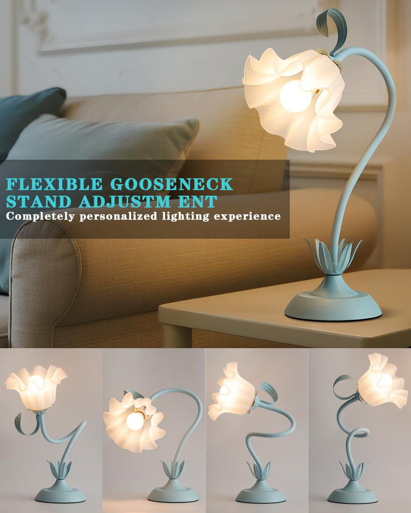 Flower Table Lamp Cute Desk Lamp Home Decor (Blue)