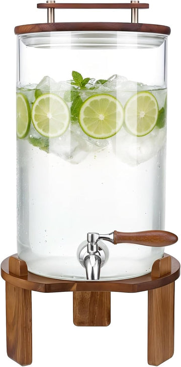 Beverage Dispenser, 2.1Gallon Glass Drink Dispenser with Stand, Stainless Steel Spigot