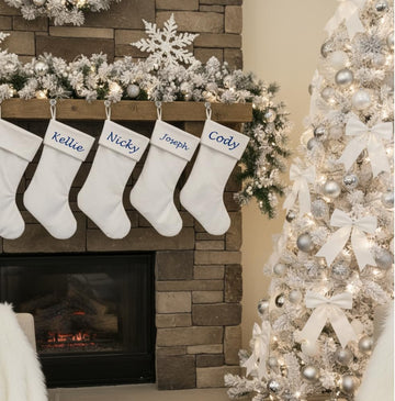 Elegant White Velvet Christmas Stocking | Luxury Christmas Decor with Silver Metallic Rope Trim | Winter Wonderland