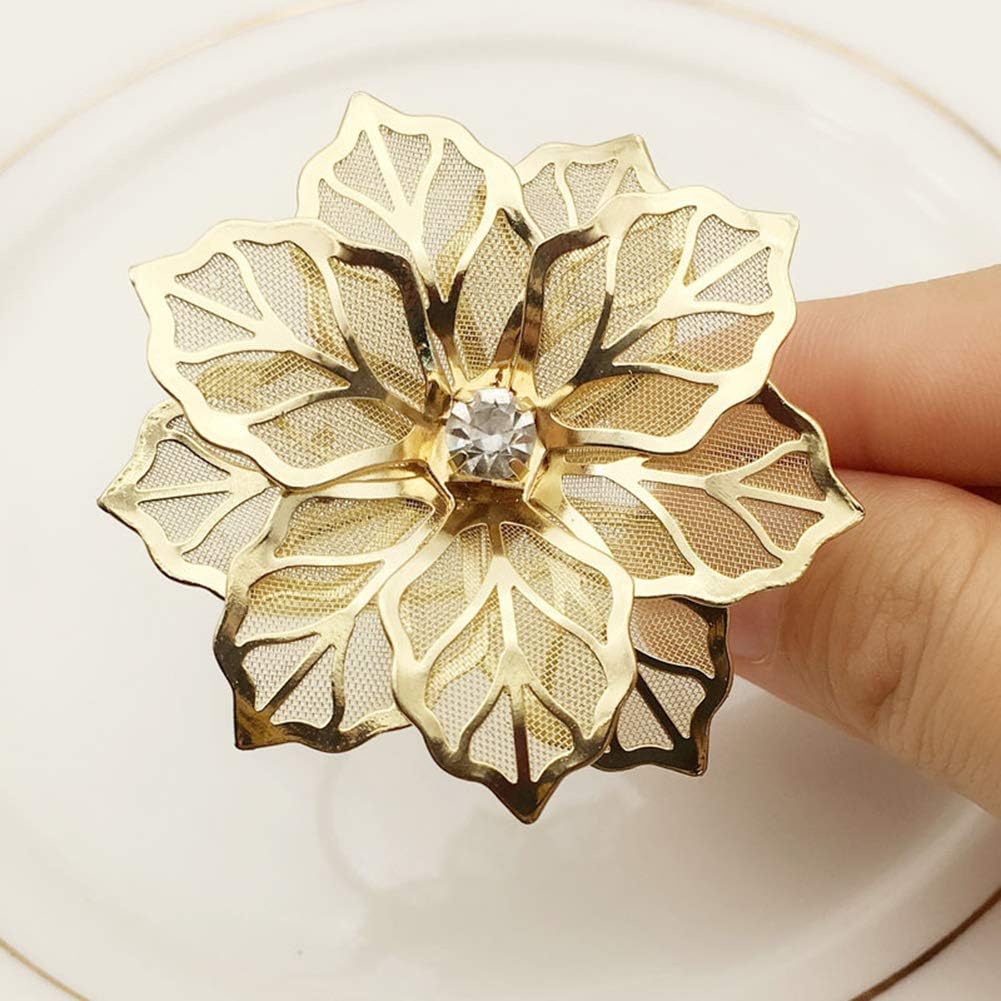 Flower Napkin Rings, Hollow Out Floral Napkin Holder Adornment Kitchen Dining Room Wedding Banquet Parties - Set of 12