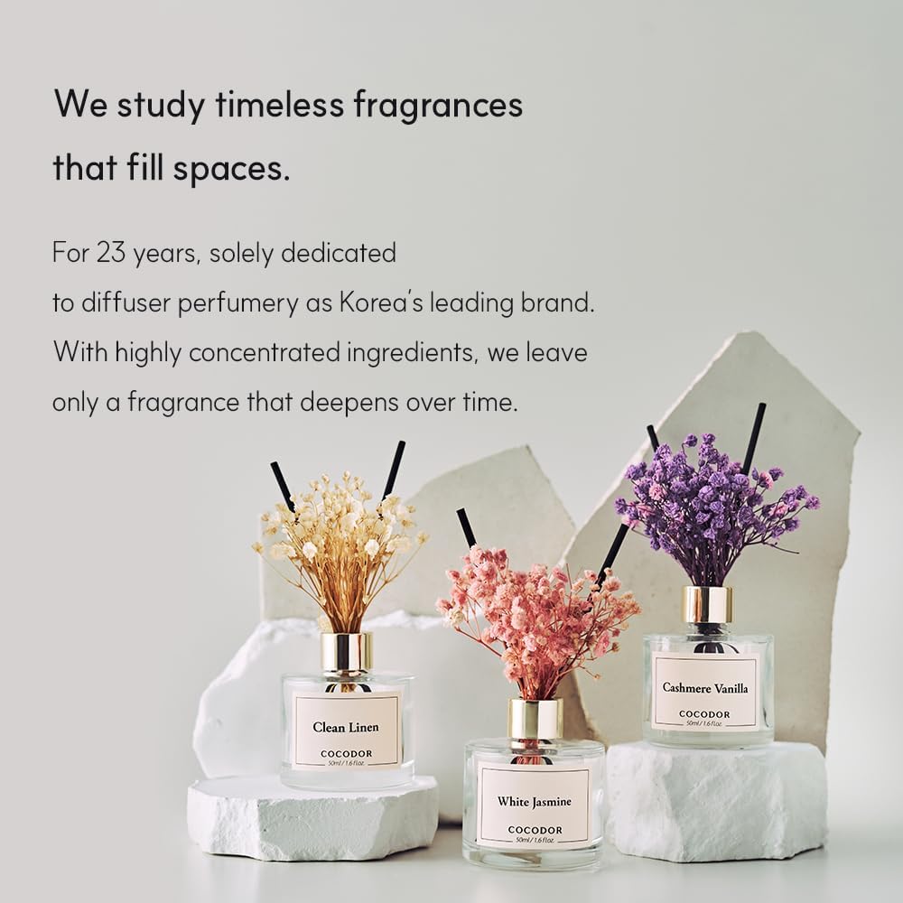 Real Flower Reed Diffuser/Clean Linen,Cashmere Vanilla,White Jasmine/1.6oz Each Pack/Home Fragrance - Set of 3