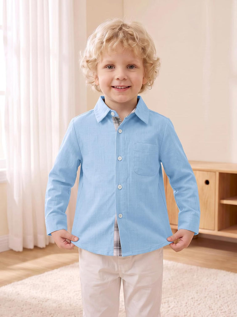 Toddler Baby Boy Long Sleeve Button Down Shirt with Pocket