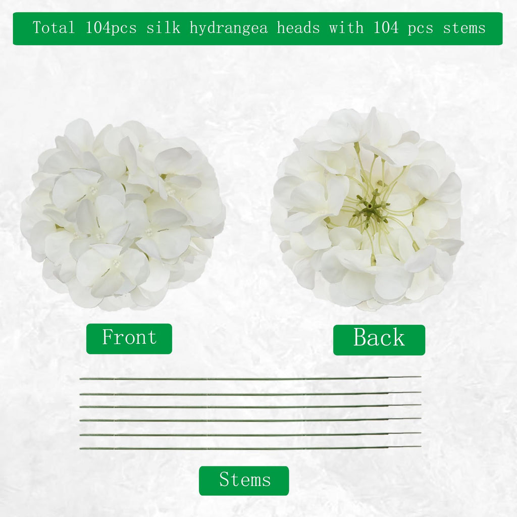 White Artificial Silk Hydrangeas Bulk 104 PCS