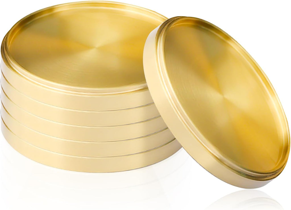 Elevate Your Drink Experience with Gold Coasters for Drinks - 6-Pack of Brass Coasters - Elegant and Classy MCM Style - Set of 6