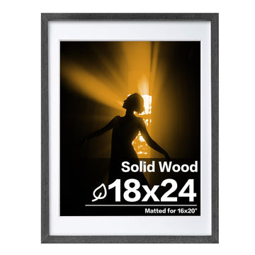 18x24 Solid Wood Poster Frames Matted for 16x20 - Acrylic Plexiglass Front for Wall Mounting Hanging Picture Frame