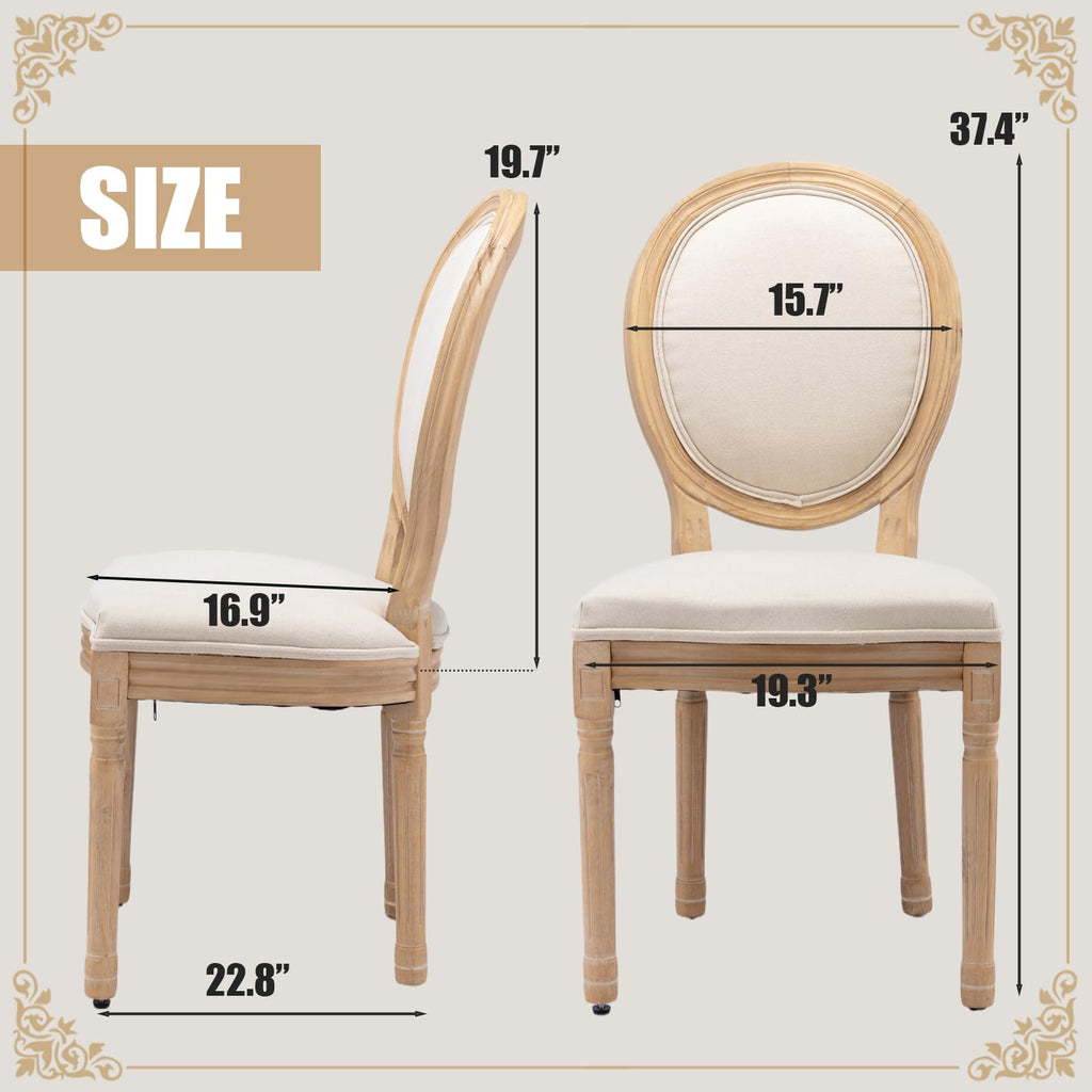 French Dining Chairs Set of 4, Vantage Dining Chair with Round Back, Wood Leg Farmhouse Country Rattan Dining Chair