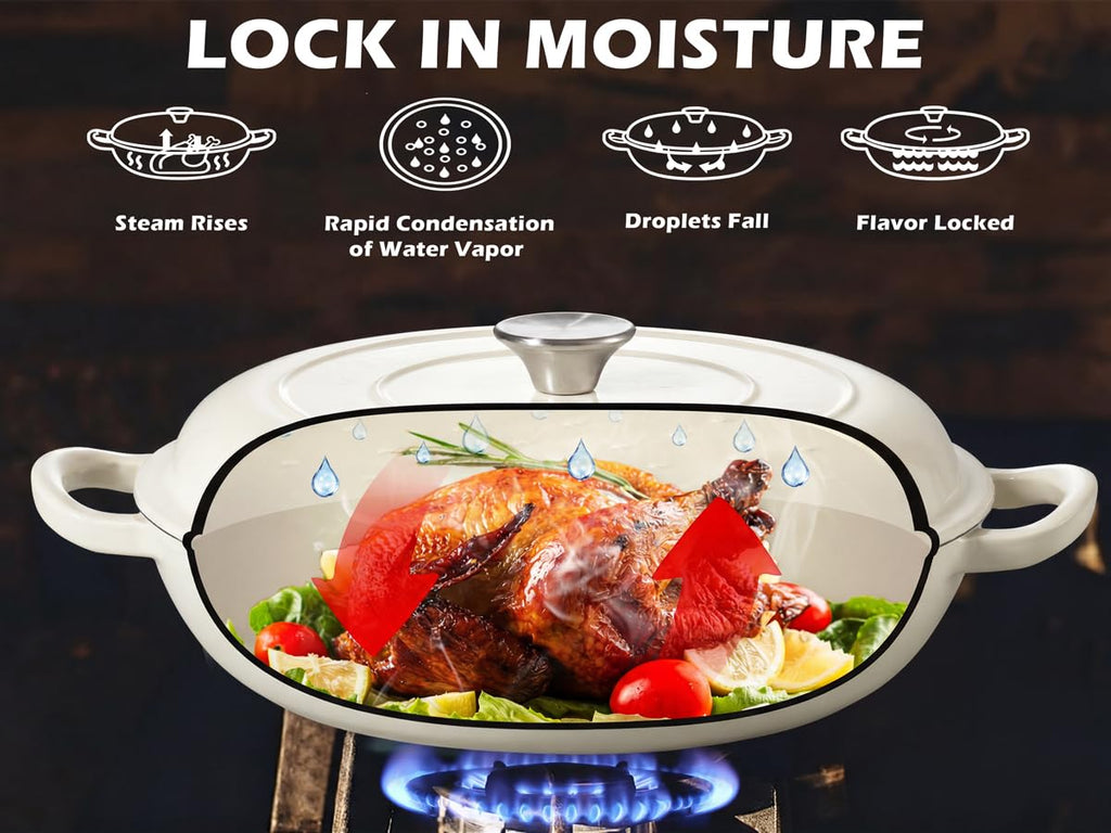 3.6QT Enameled Cast Iron Skillets Braiser Pan with Lid, Cream White
