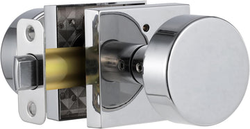 Polished Chrome Door Knobs Interior, Polished Chrome Privacy Door Knob with Lock, Heavy Duty Square Modern Door