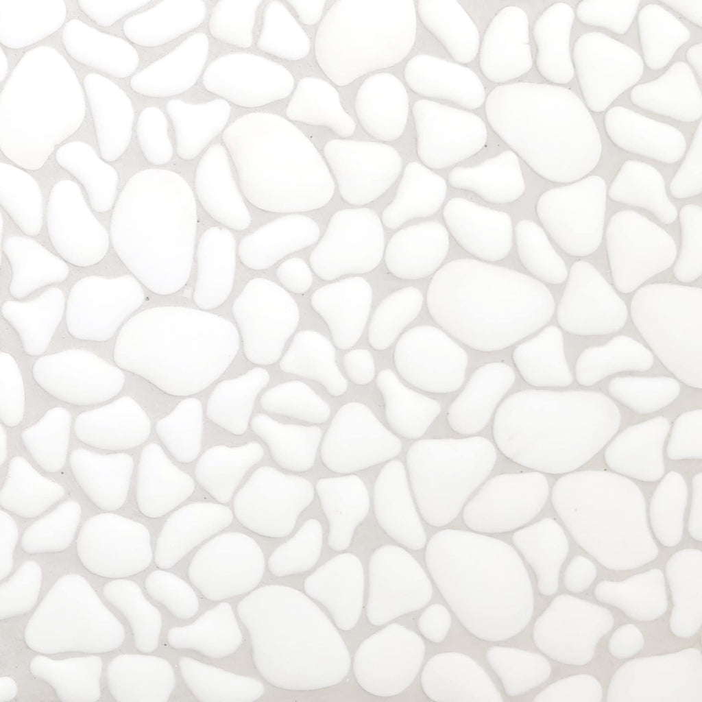 Pebble Tile for Shower Floor Border Kitchen Bathroom Backsplash, White Recycled Glass Marble Stone Looks