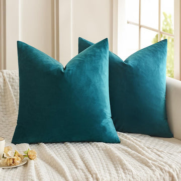 24x24 Inch Pack of 2 Euro Velvet Throw Pillow Covers Teal