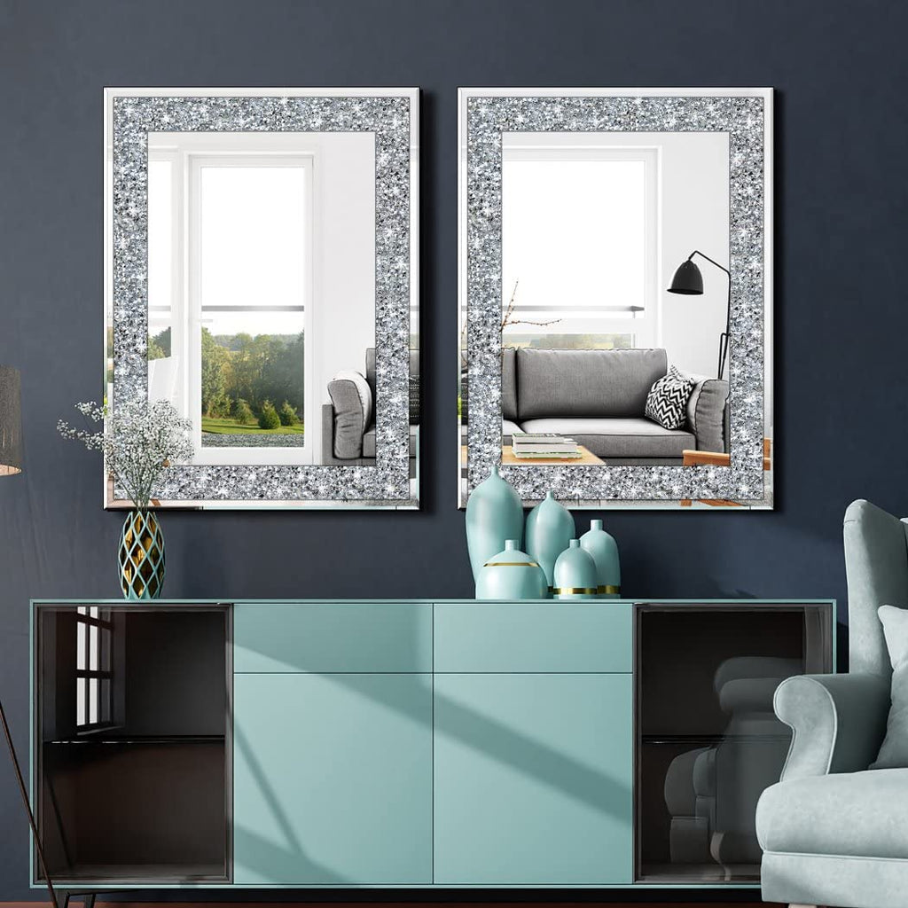 Crystal Crush Diamond Rectangle Silver Mirror for Wall Decoration 24x32inch Wall Hang Frameless Mirror Acrylic