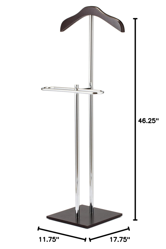 Brown Wood Metal Valet Suit Stand Garment Organizer Rack