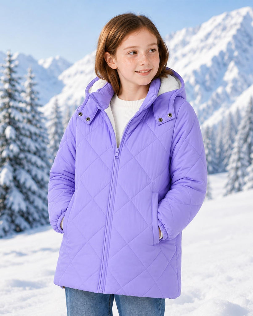 Girls Winter Coat Fleece Lined Hooded Puffer Jacket Warm Outwear