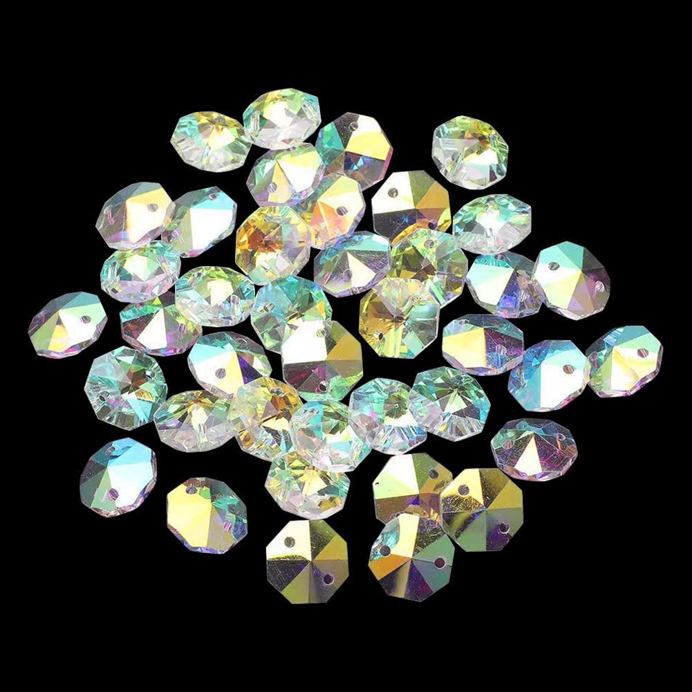200 Pcs 14 mm 2 Hole Crystal Prism Beads Small Crystal Suncatcher Beads Glass Faceted Bead Chandelier Replacement