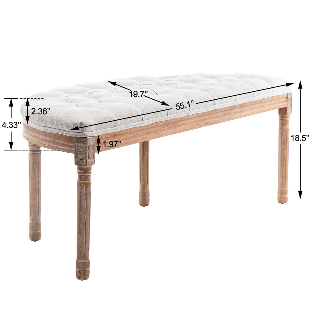 55" Halfmoon Entryway Bench Tufted Semi Circle Ottoman Bench Seat French Style Upholstered Bed End Bench for Foyer