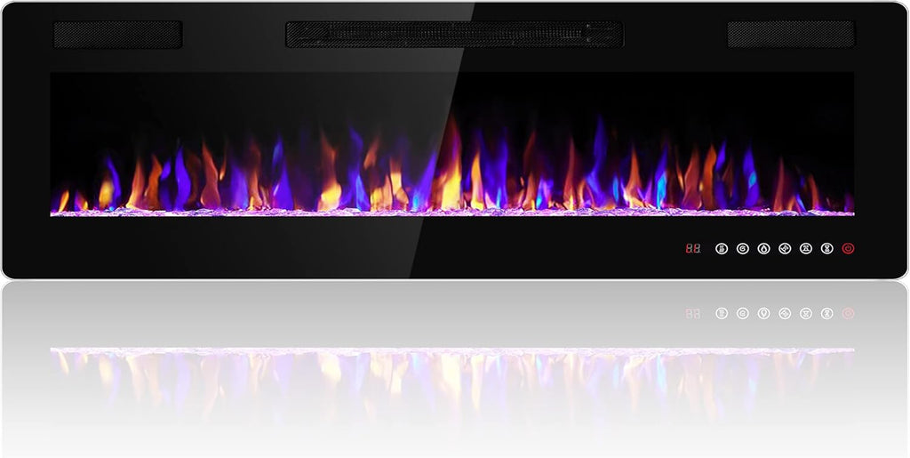 60 inches Electric Fireplace Recessed and Wall Mounted, Fireplace Heater and Linear Fireplace, with Timer, Remote Control, Adjustable Flame Color, 750w/1500w, Black A132-B099DZSK8L