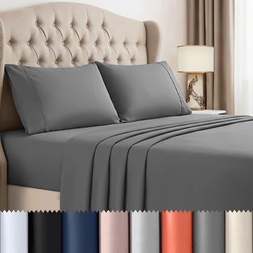 King 4 Piece Sheet Set, Extra Soft Cooling & Breathable Microfiber, Includes 1 Flat Sheet, 1 Fitted Sheet & 2