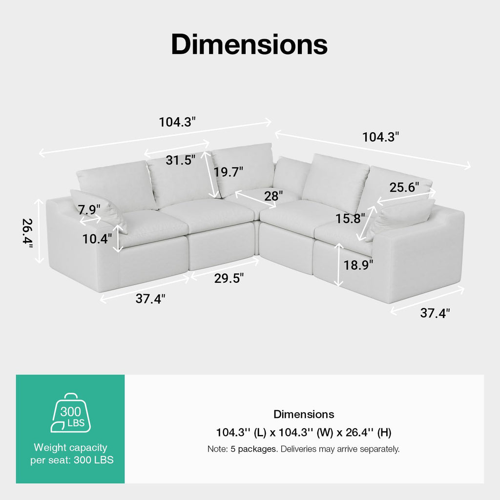 104.3" Modular Cloud Couch, Modern Sectional Sofa with Smarts Coil Support, Chenille Fabric, Upholstered Couch