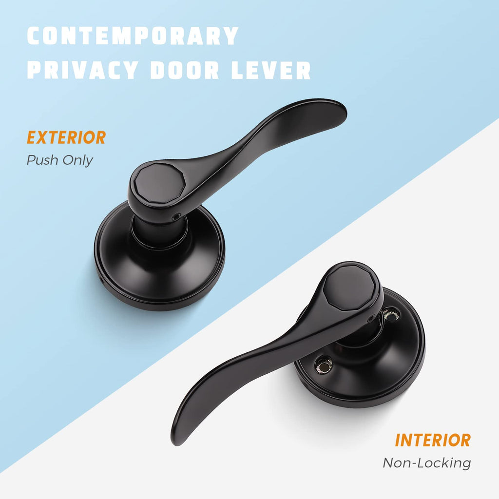 10 Pack Matte Black Finish Keyless Interior Door Handle, Classic Passage Door Lever Closet, Non-Locking Wave Style