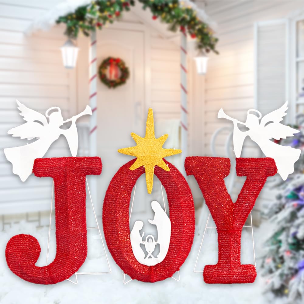 Lighted Joy Christmas Yard Outdoor Decoration 22.5In Large Nativity Scene