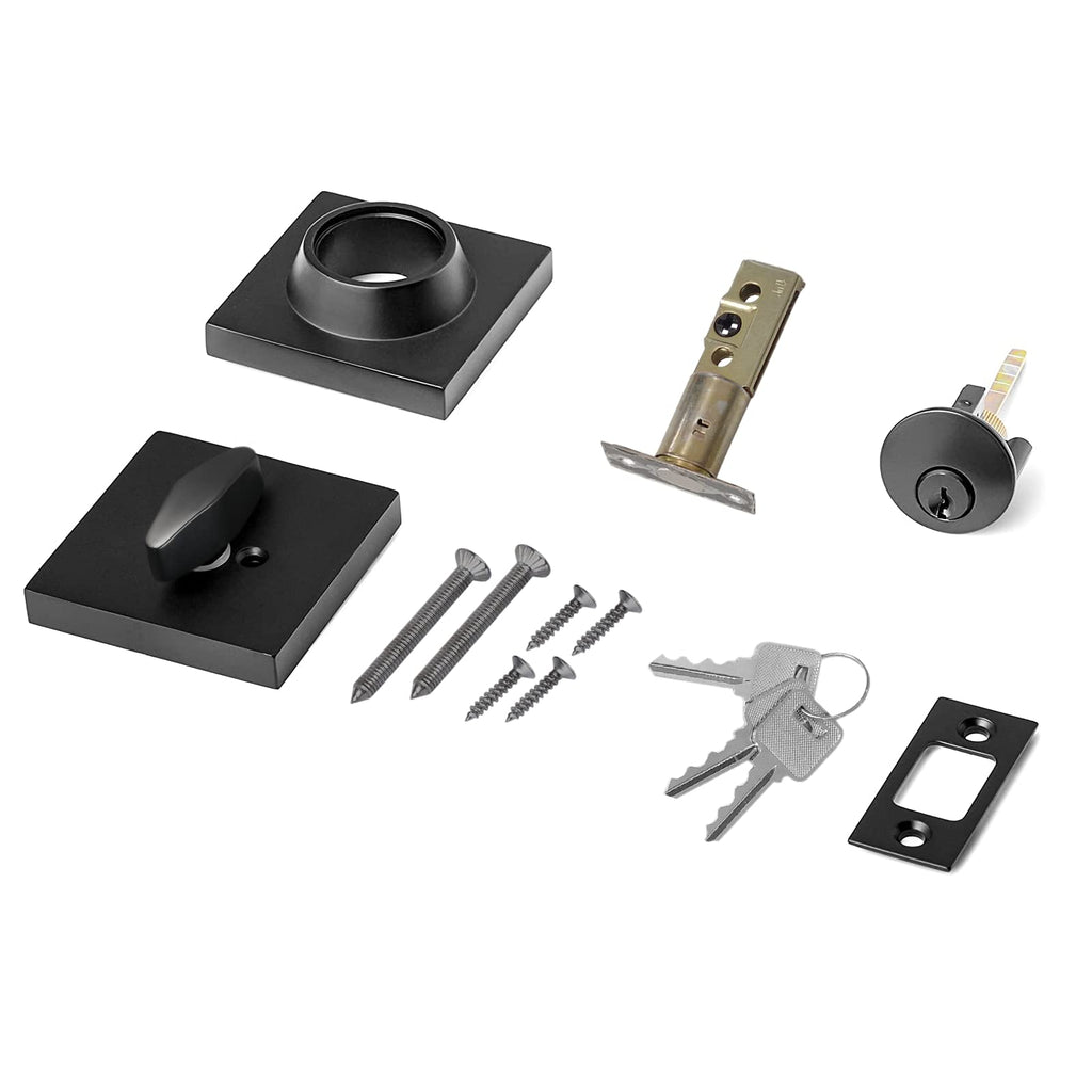 Square Single Cylinder Modern Deadbolt Lock with Keys, Matte Black Deadbolt for Front Door Entrance, Front Door