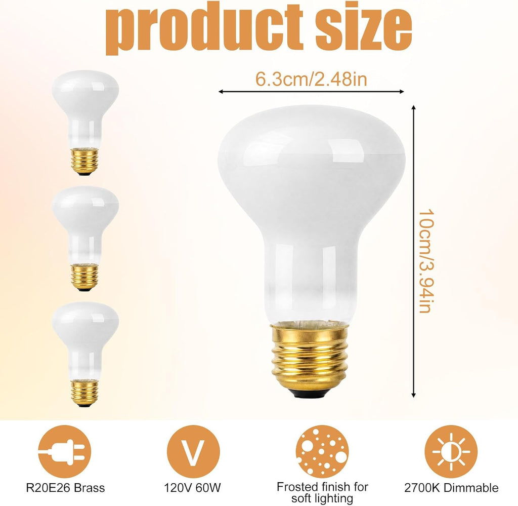 4pcs R20 60W E26 Brass Popcorn Machine Light Bulb 2700K Dimmable