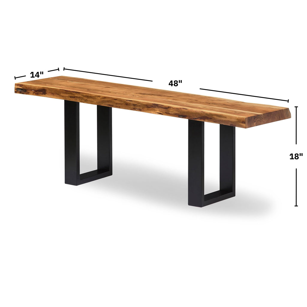 Alpine Live Edge Solid Wood Rustic Entryway Bench, Natural, 48"
