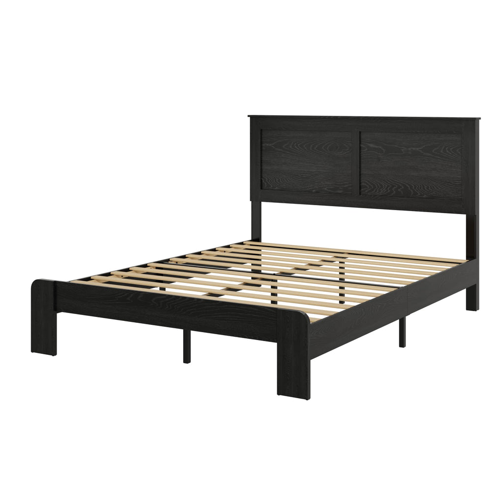 Wooden Bed Frame with Headboard, Farmhouse Platform Bed