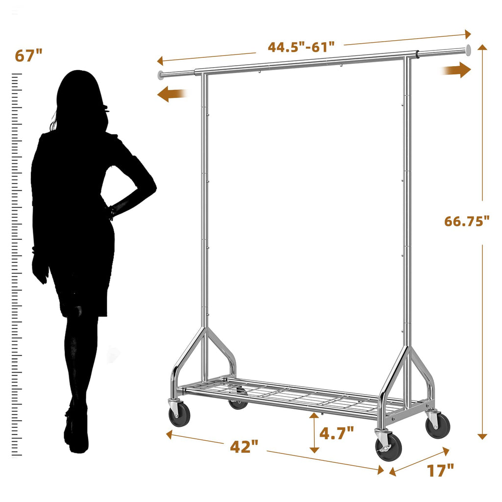 Trending Heavy Duty Clothes Rack, Extensible Clothing Rack, Silver