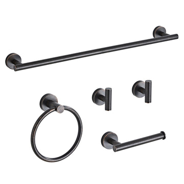 Oil Rubbed Bronze Bathroom Hardware Set 5 Piece with Towel Racks, Stainless Steel Bath Towel Bar Set, 24 Inch