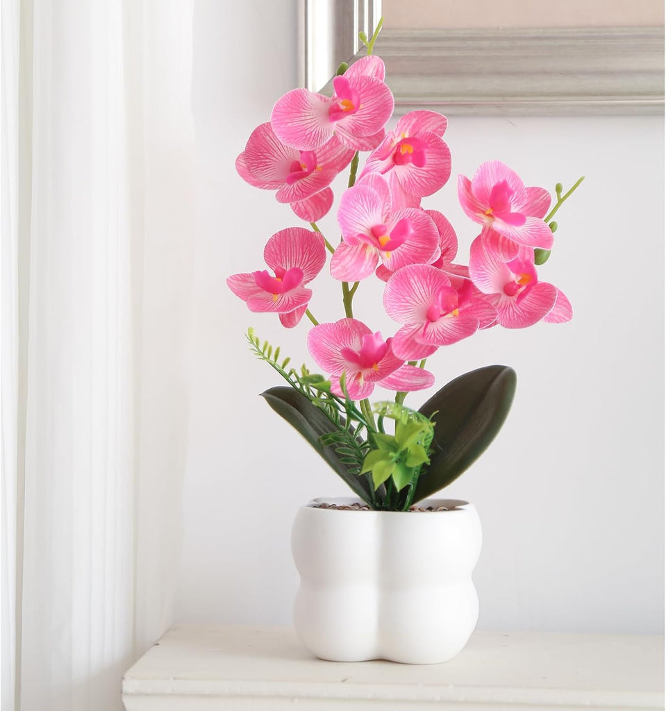 Pink Artificial Orchids Flowers in Pot 14" Tall Realistic Faux Phalaenopsis