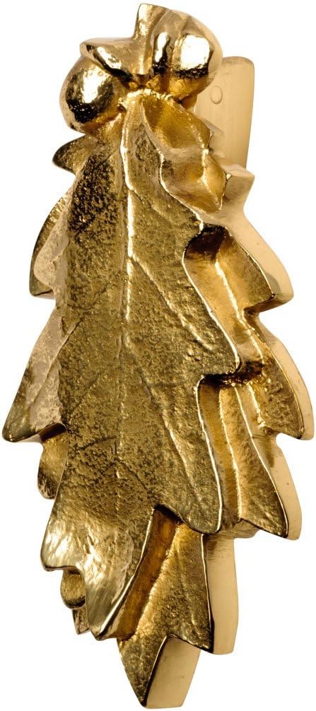 Oak Leaf Door Knocker Solid Brass Polished Finish 6 Inch Decorative Front Door Hardware with Mounting Screws