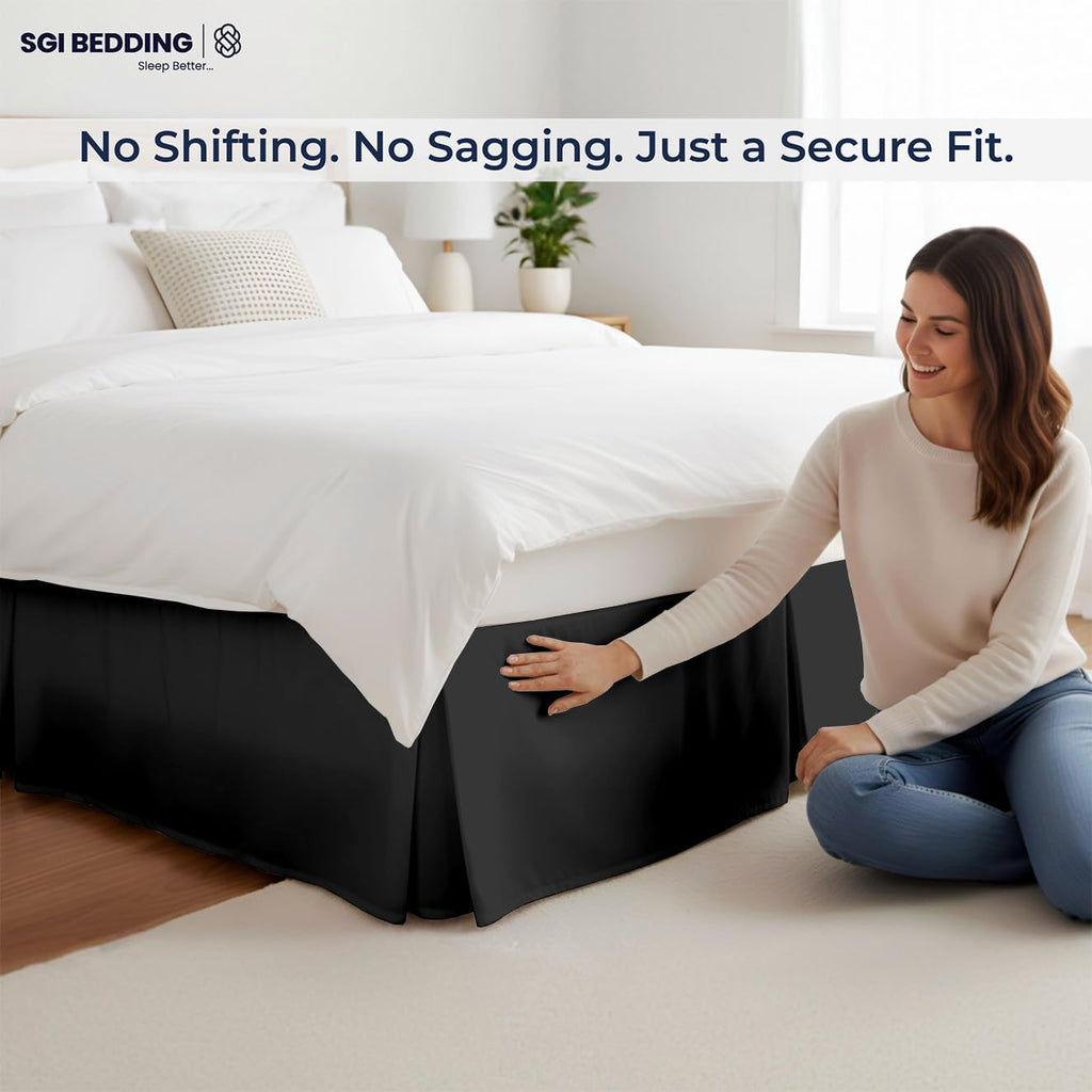 18 inch Drop Bed Skirt - Platform Style with Secure Fit, Classic Tailored Look, Elegant Pleated Style Dust
