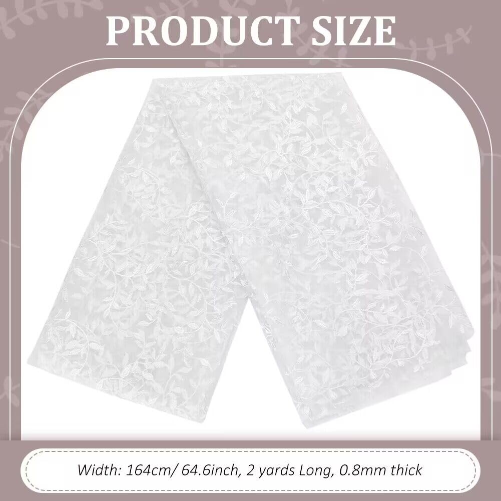 2 Yards×64.6 Inch Vintage Branch Leaves Mesh Lace Fabric Wide Light Ivory Embroidery Tulle French Sewing Lace Trim