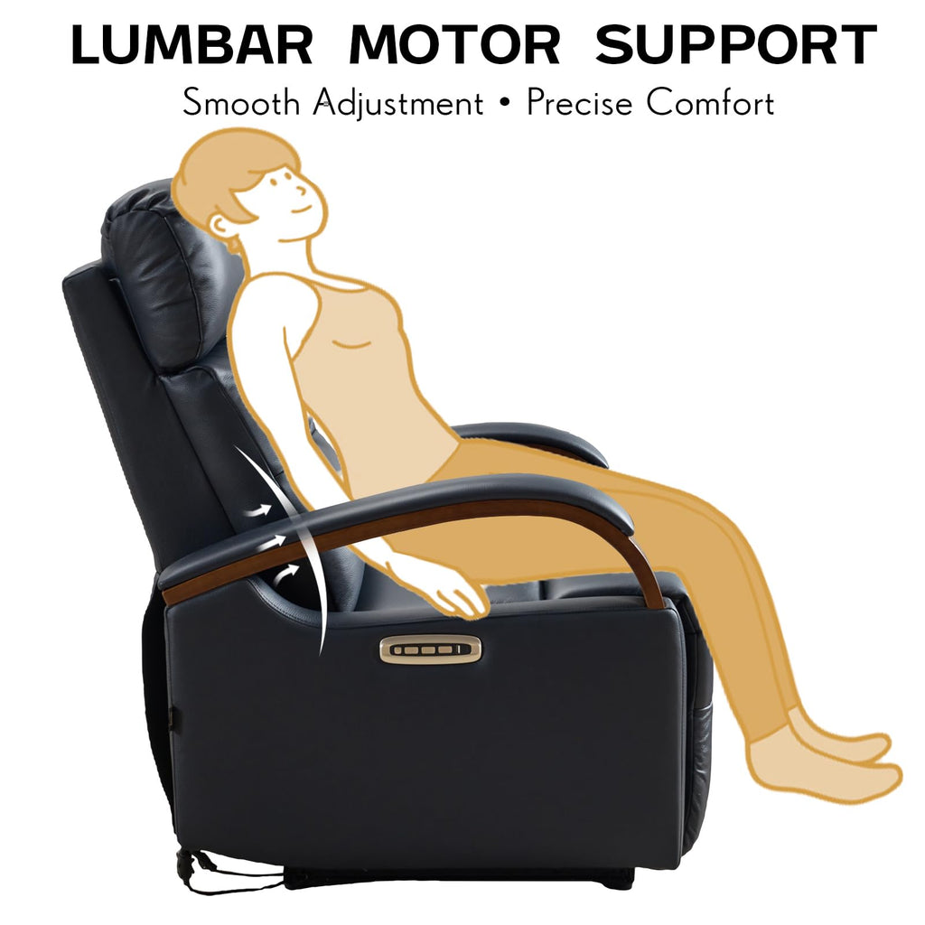 Triple-Motor Genuine Leather Zero Gravity Power Recliner, Dark Blue