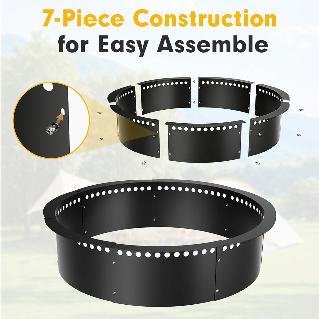 Smokeless Fire Pit Ring, 32 inch Outer/28 inch Inner Outside Fire Pit, Heavy Duty Large Solid Metal Steel Round