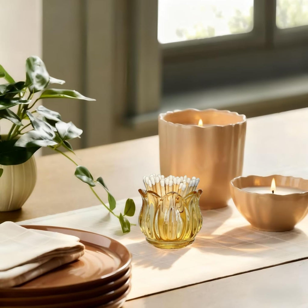 Match Holder with Striker x 3, Glass Matches Holders for 3.5 Inch,Match Box,Matchstick Holder Jar for Scented Candle