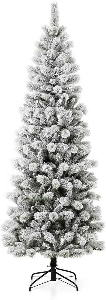 Prelit Christmas Tree, Flocked Artificial Christmas Tree, Pencil Christmas Tree Portland Snowy Pine with 300