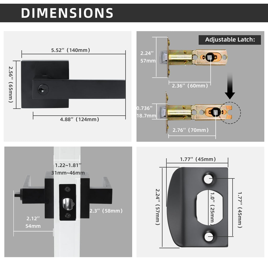Entry Door Lock Set, Square Door Lever
