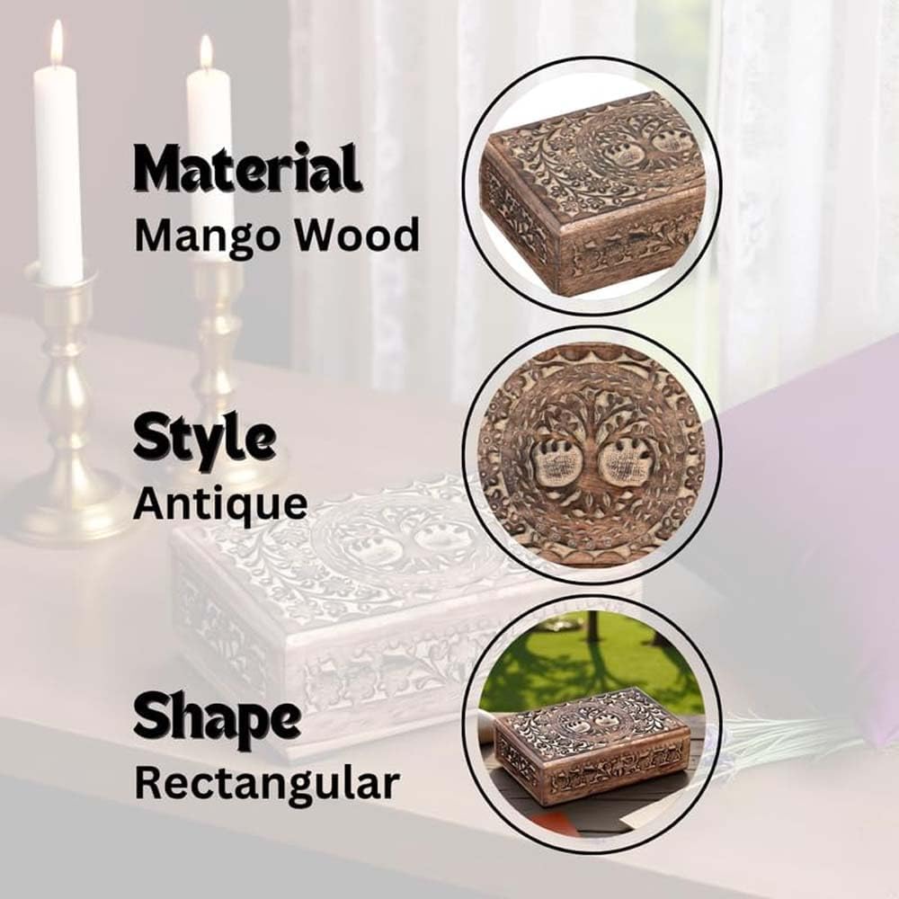 Wooden Jewelery Box Decorative Box with Life of Tree Carving - Antique Design for Sister Birthday Gifts, Jewelry