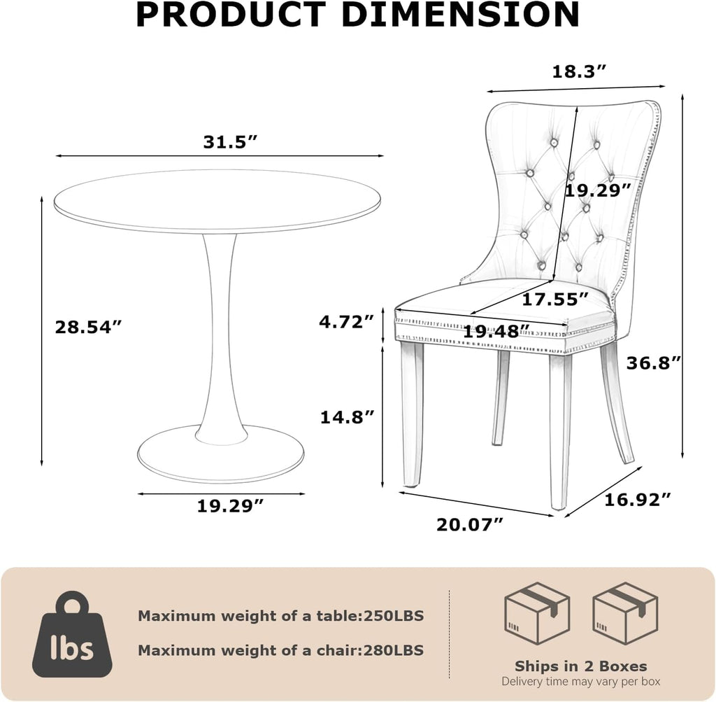 3-Pieces Dining Sets, 31.5" Round Dining Table Set with 2 Velvet Upholstered Dining Chairs, Wooden Legs Design Dining