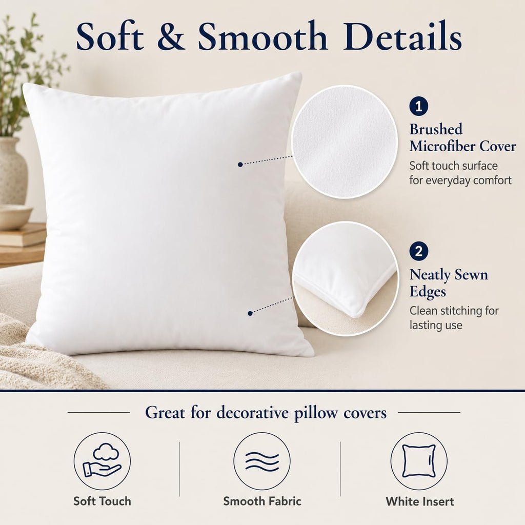 18 x 18 inches Pillow Inserts Hypoallergenic Brushed Microfiber Liner Down Alternative Filled Square - Set of 4
