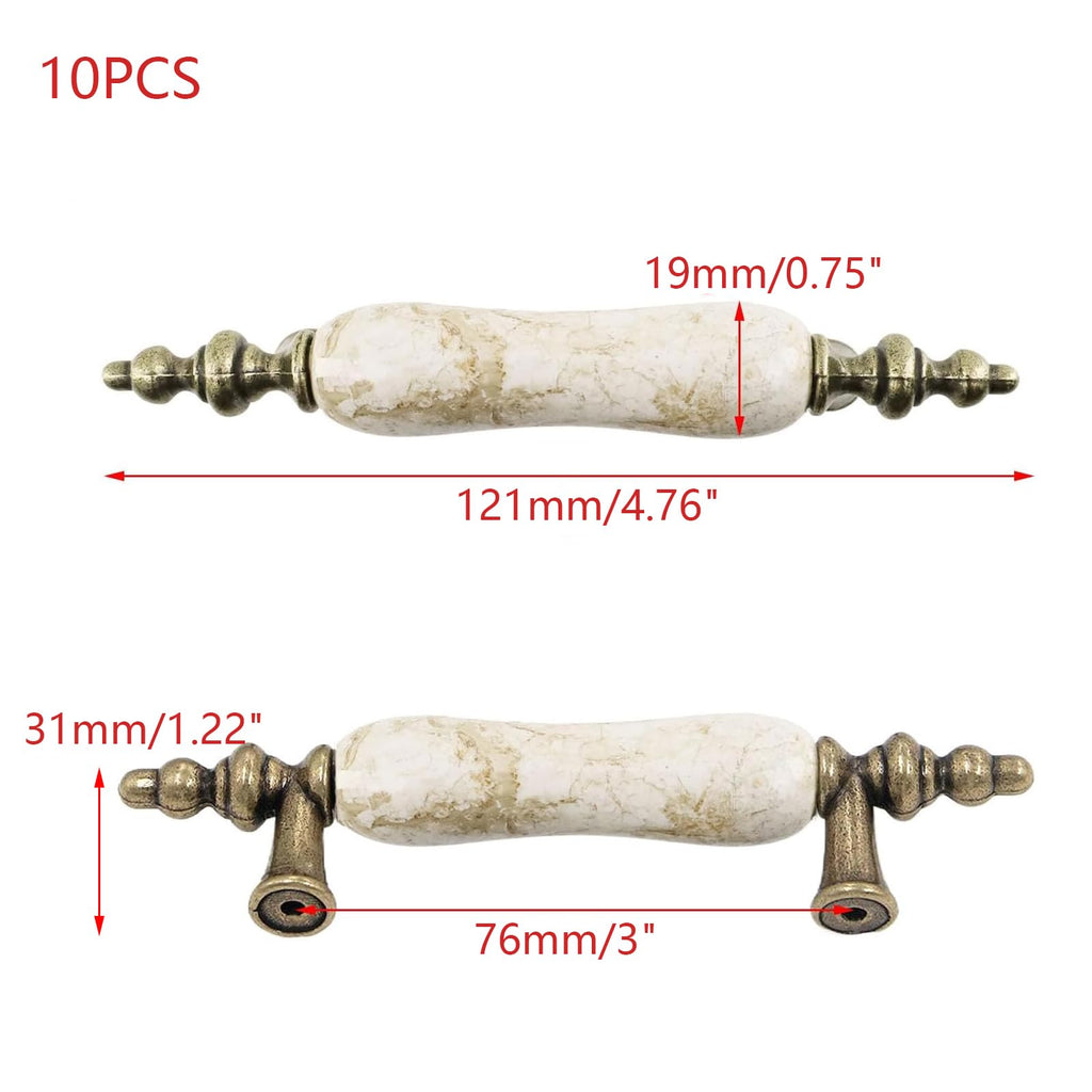 3" Hole Centers Ceramic Handles Pulls Pack of 6