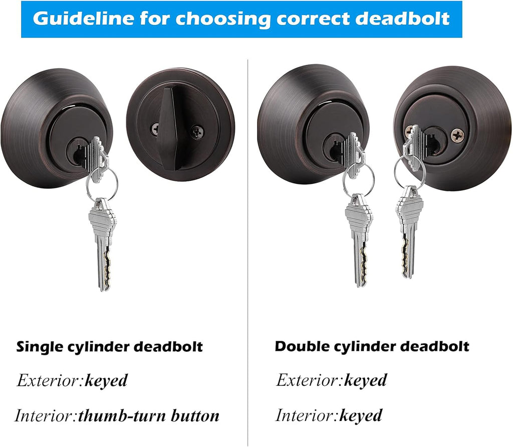 3 Keyed Alike Single Cylinder Deadbolts Entry Door Knobs Locks, Oil Rubbed Bronze