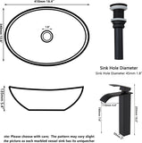 Ceramic Vessel Sinks Oval Bathroom Sink Above Counter Vessel Sink with Faucet and Drain Combo 16 inch Marbling Vessel