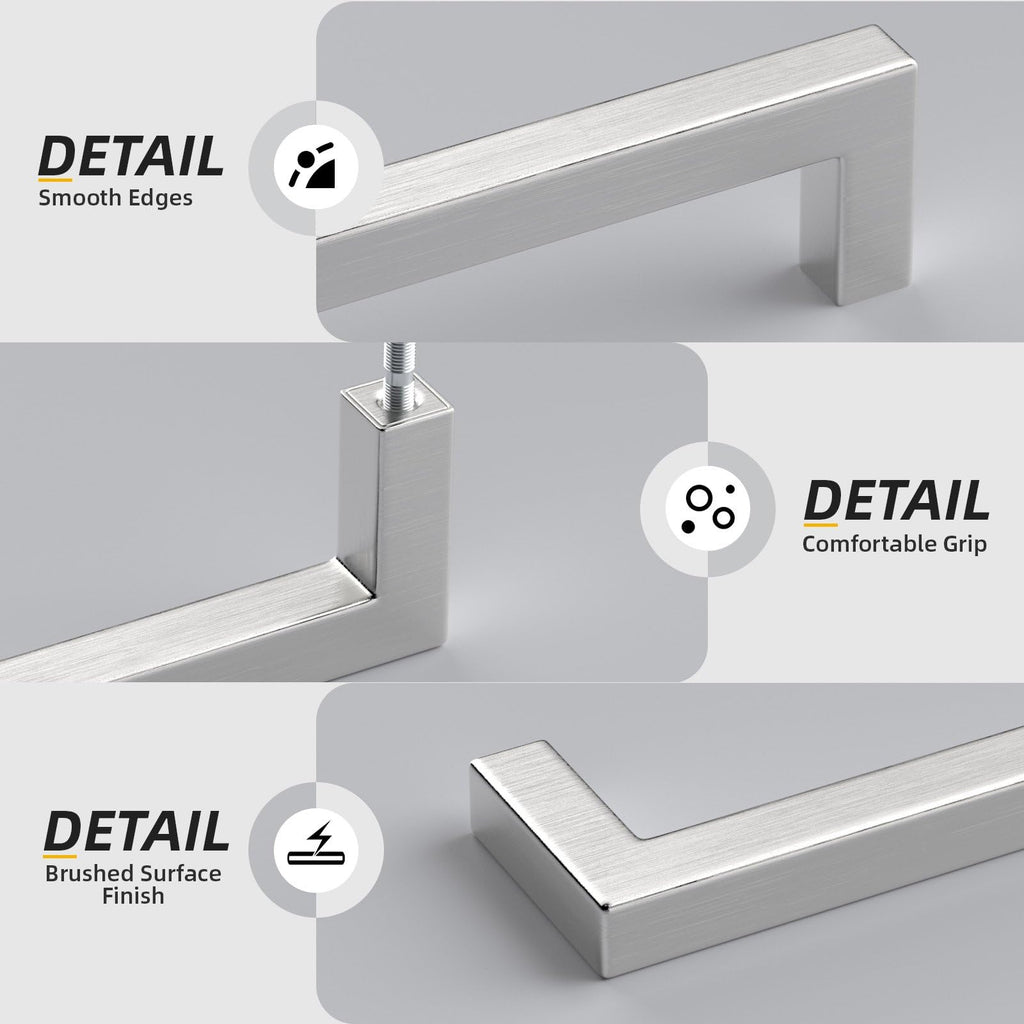 Brushed Nickel Cabinet Pulls 80 Pack 3 Inch, Square Drawer Handles, Stainless Steel, Screws Included, Silver Kitchen