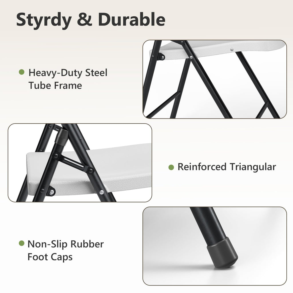 Folding Table and Chairs Set for 4, 4FT Adjustable Height Plastic Folding Table with 4 Foldable Chairs, Portable
