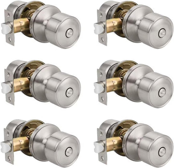 6 Pack Indoor Keyless Door Locks s, Privacy Bathroom Interior Door Knob with Lock in Satin Nickel, Privacy Modern
